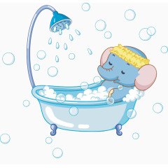 正在洗澡的蓝色小象