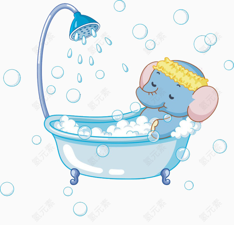 正在洗澡的蓝色小象