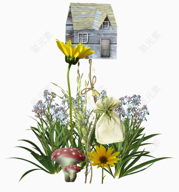花朵和小木屋