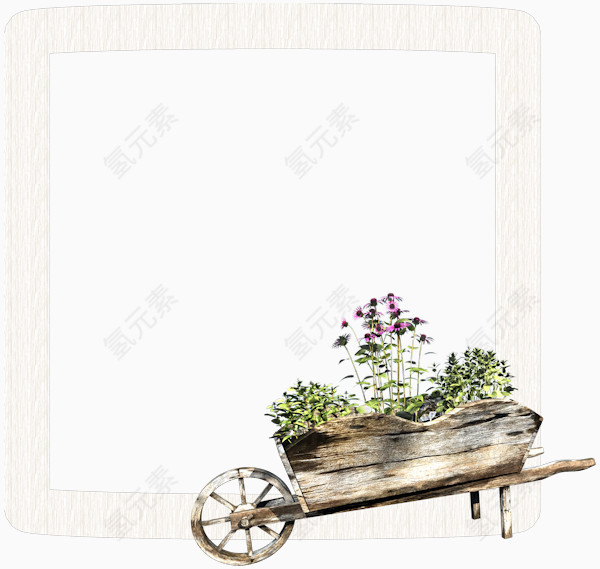 复古木质推车花朵白色简约边框