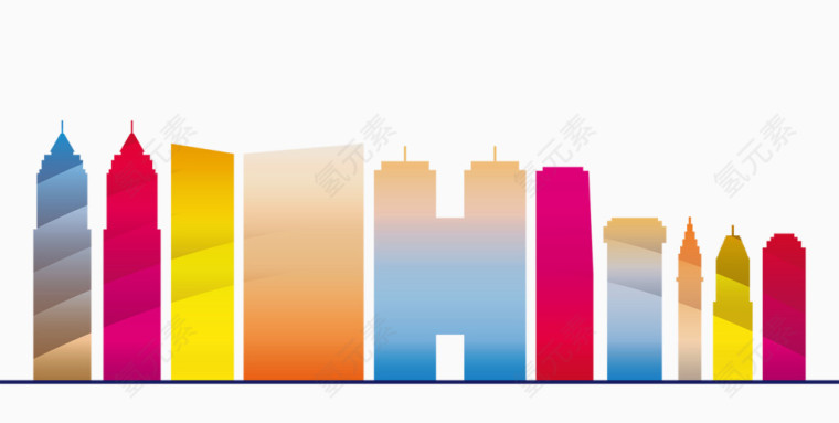 彩色建筑剪影矢量图