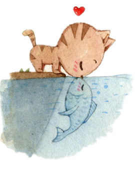 小猫咪亲水里的鱼