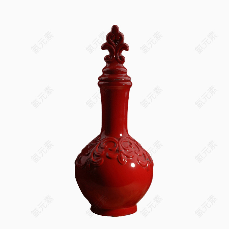 陶瓷红色盖坛 样板房客厅玄关桌面家居装饰品摆件
