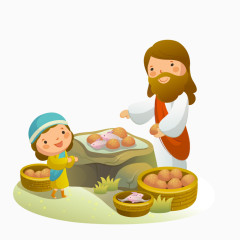 矢量耶稣复活与小孩食物