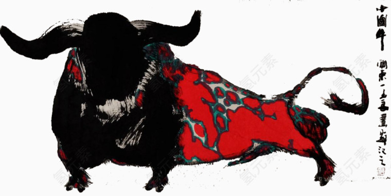 免抠牛装饰设计水墨画