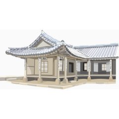 手绘日本屋檐长廊建筑