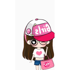 戴着粉色棒球帽的可爱卡通小女孩