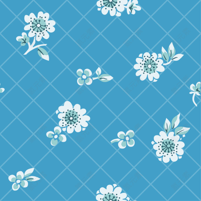 蓝色花卉无缝背景矢量图