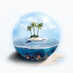 旅游玻璃球里面的大海岛屿海豚