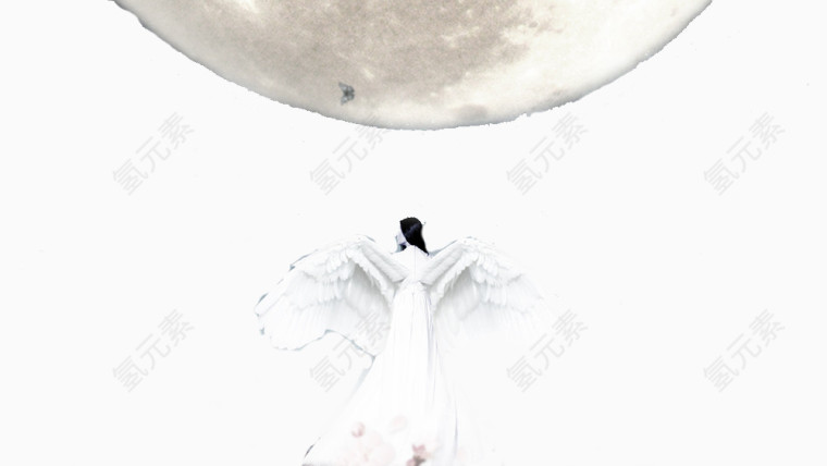 月亮下挥着翅膀的女孩