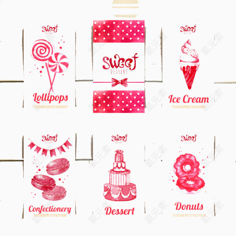6款甜品卡片设计矢量素材