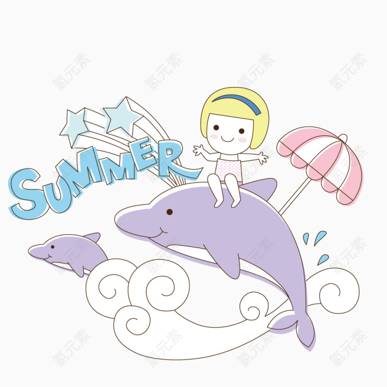 骑在鲨鱼上的小女孩