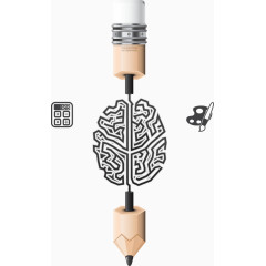 矢量黑色大脑铅笔图表