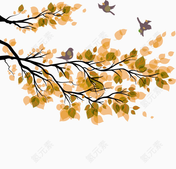 褐色简约树枝树叶装饰图案
