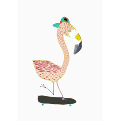 滑滑板的火烈鸟