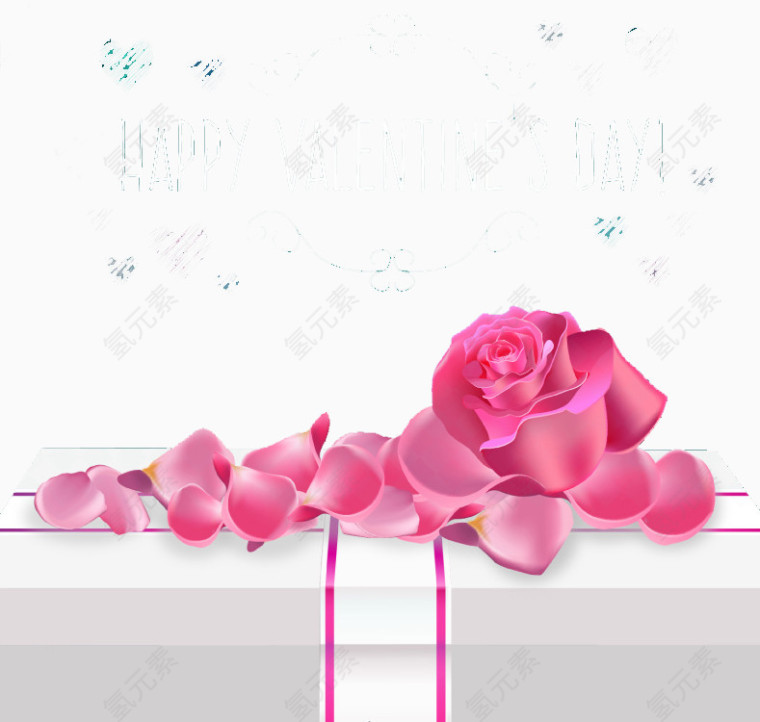 粉玫瑰花瓣情人节贺卡矢量素材