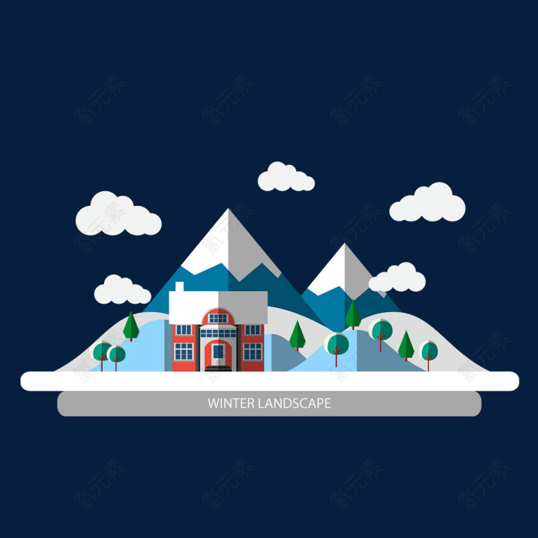 矢量冬季蓝白色雪山风景