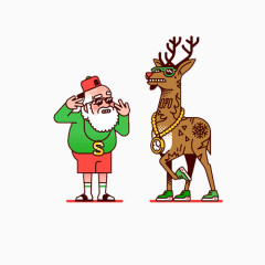 时髦的圣诞老人和酷酷的驯鹿