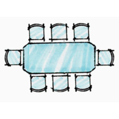 彩平图户型图手绘蓝色餐桌