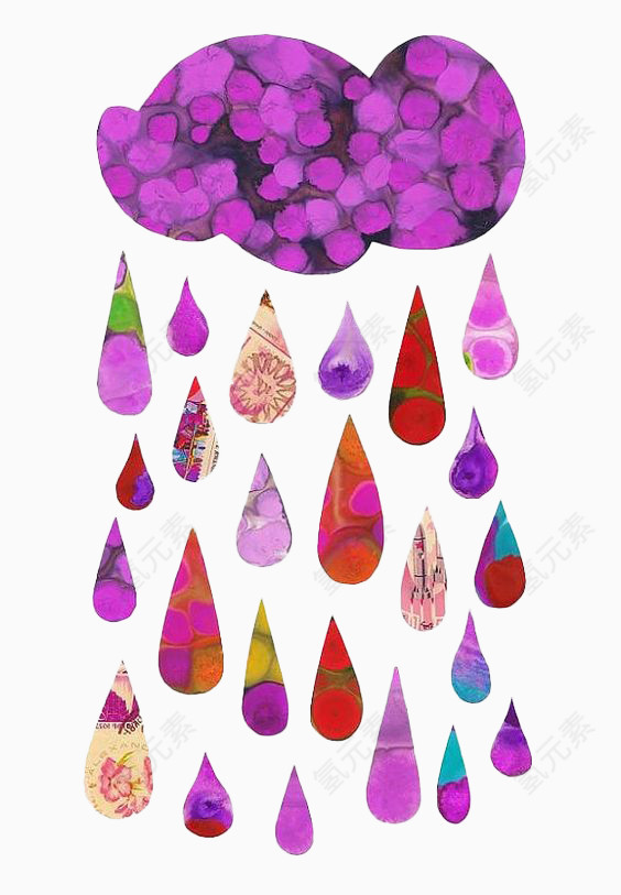 紫色乌云下彩色雨滴