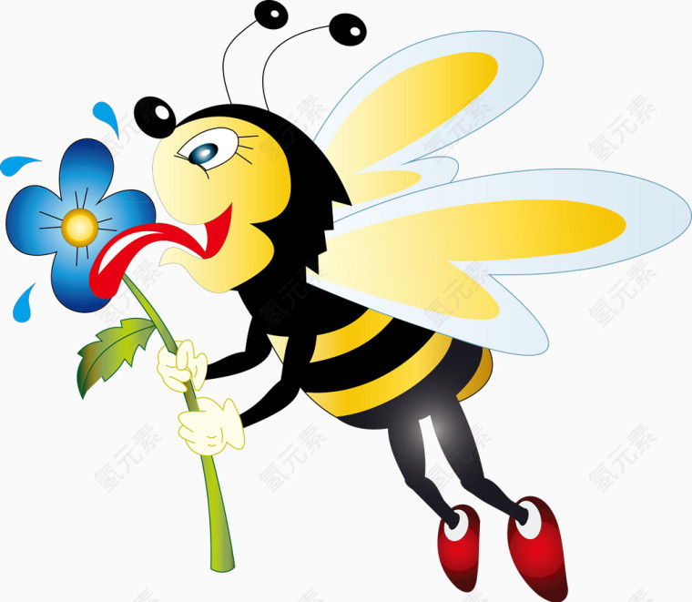 长着翅膀拿着鲜花的蜜蜂元素