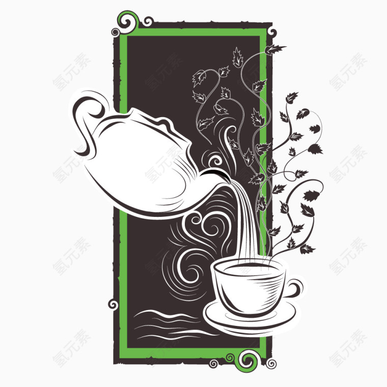 矢量茶具花卉背景图案
