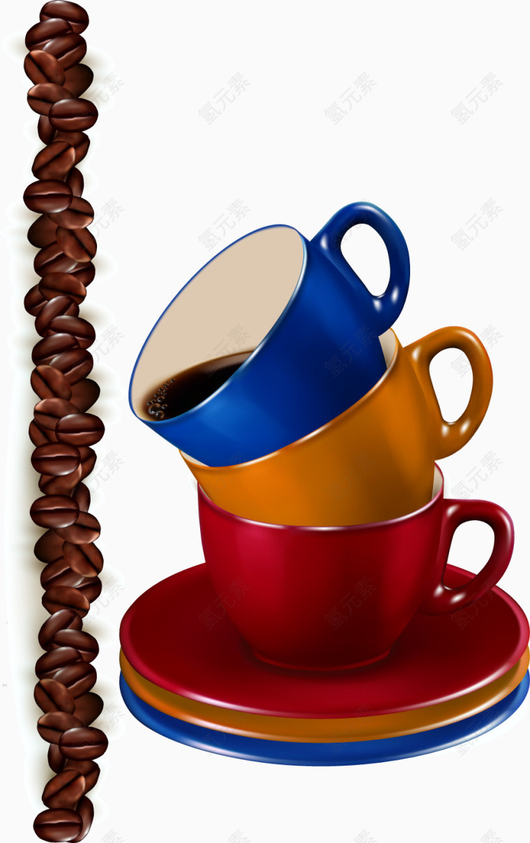 彩色层叠杯子和咖啡豆