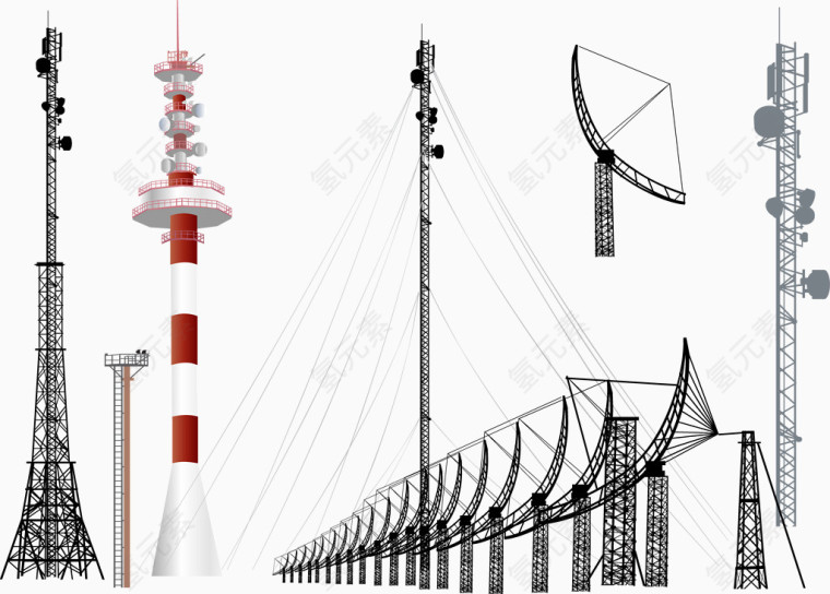 装饰电视塔中继卫星盘集合