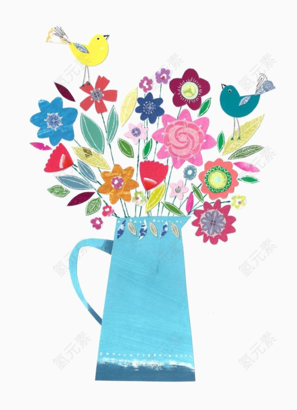 卡通手绘插在花瓶里的鲜花