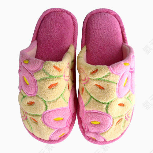 粉色花朵冬季拖鞋