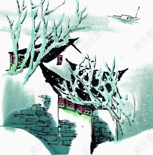 中国画雪景免抠素材