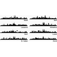 矢量各国城市黑白剪影1