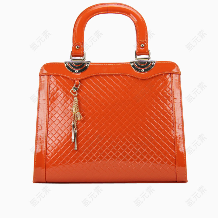 橙色编织纹手提包