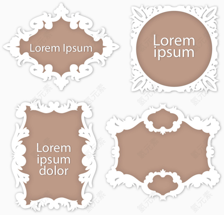 4款花纹框标签矢量素材