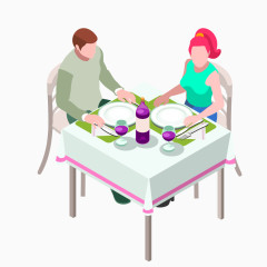 矢量卡通彩色饭桌用餐