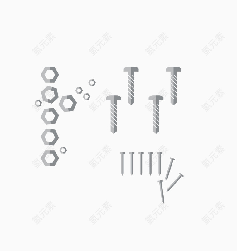矢量银色家用螺丝钉与螺丝帽