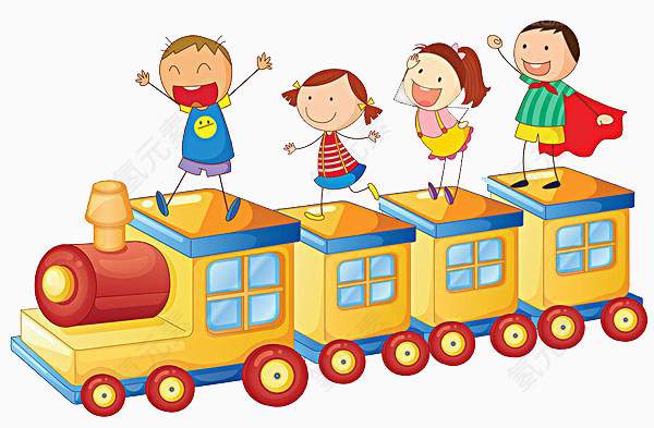 孩子们在火车上玩耍