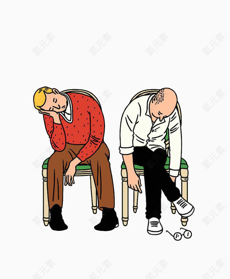 椅子上打瞌睡的两个男子