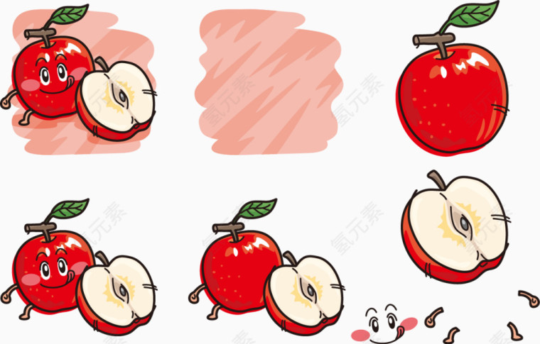 卡通手绘苹果虫子