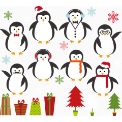 矢量企鹅和圣诞礼物