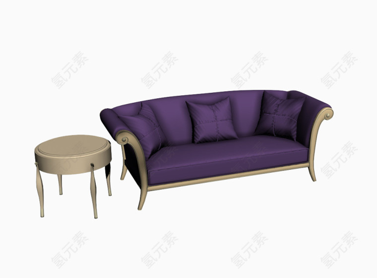 欧式紫色简易双人沙发