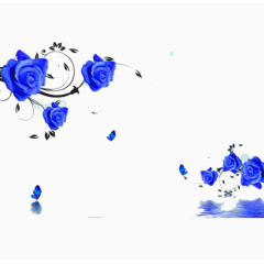 蓝色花朵水倒影效果素材免抠