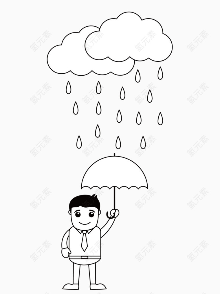 雨中打伞的男孩