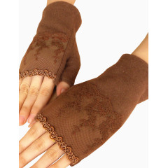 咖啡色透明蕾丝装饰手套
