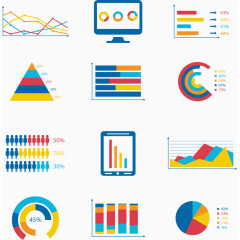 矢量手绘彩色扁平图表数据
