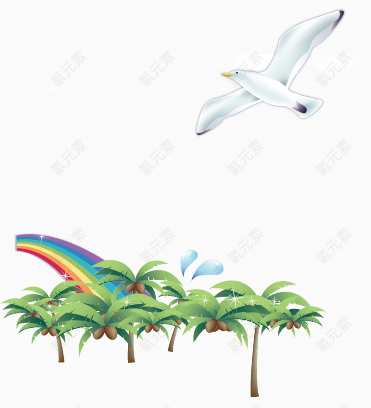 海鸥彩虹大树海报素材