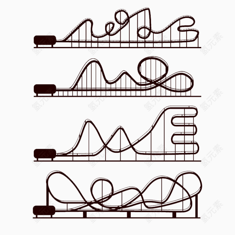 4款云霄飞车剪影矢量素材