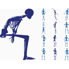 人体骷髅坐姿各种poss矢量图