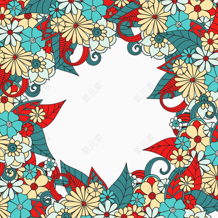 矢量彩色扁平花卉装饰图案