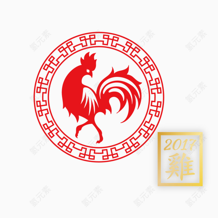 金色鸡年公鸡与传统边框